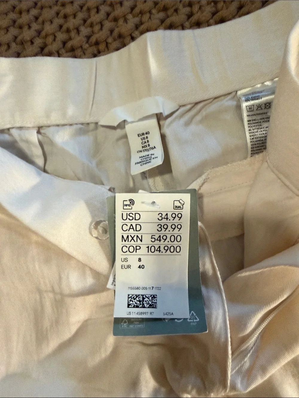 H&M White Wide-Leg Linen Blend Trousers